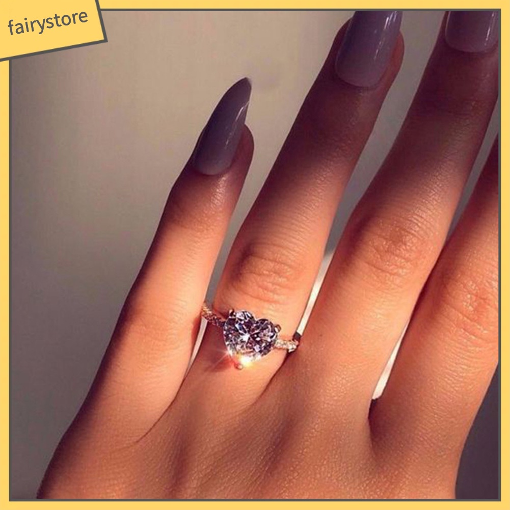 Nhẫn Hợp Kim Đính Đá Hình Trái Tim Sang Trọng Cho Nữ