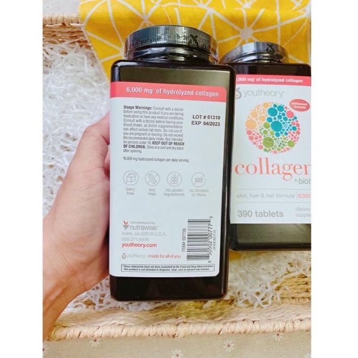 DATE 2025 - COLLAGEN BIOTIN CỦA YOUTHEORY 390 viên - Mỹ Date 2024