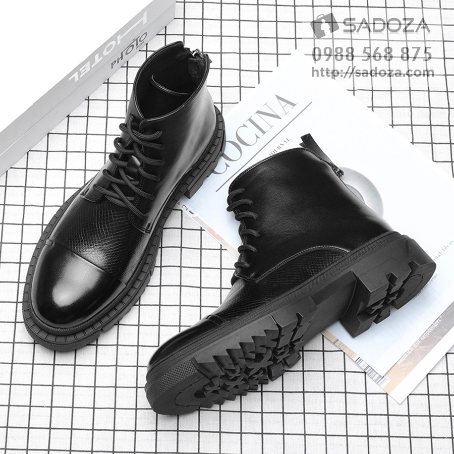Giày Boot Nam Cổ Cao - FREESHIP - Giày Da Bò Nam Buộc Dây Khóa Kéo Sang Chảnh GNK157 | BigBuy360 - bigbuy360.vn