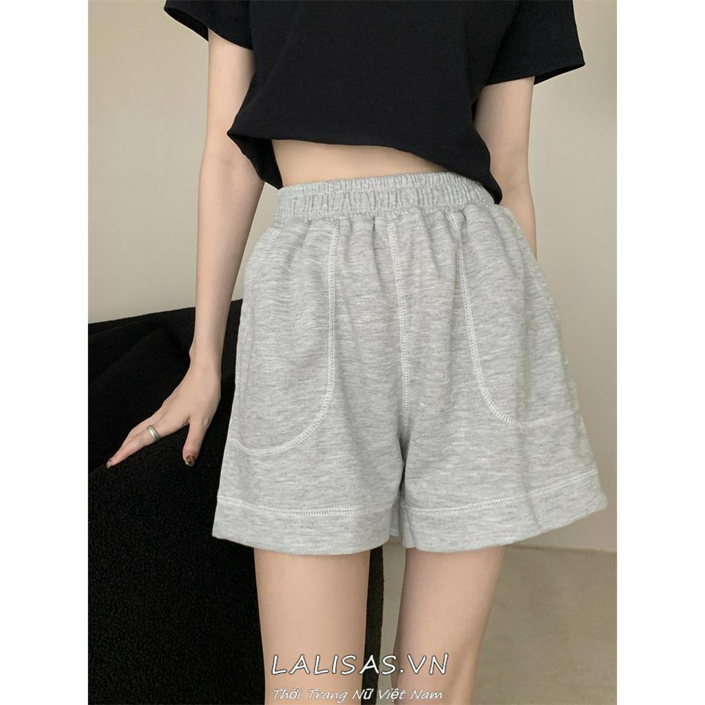 Quần Short Thể Thao Lưng Cao Ống Rộng Màu Sắc Đơn Giản Phong Cách Hàn Quốc