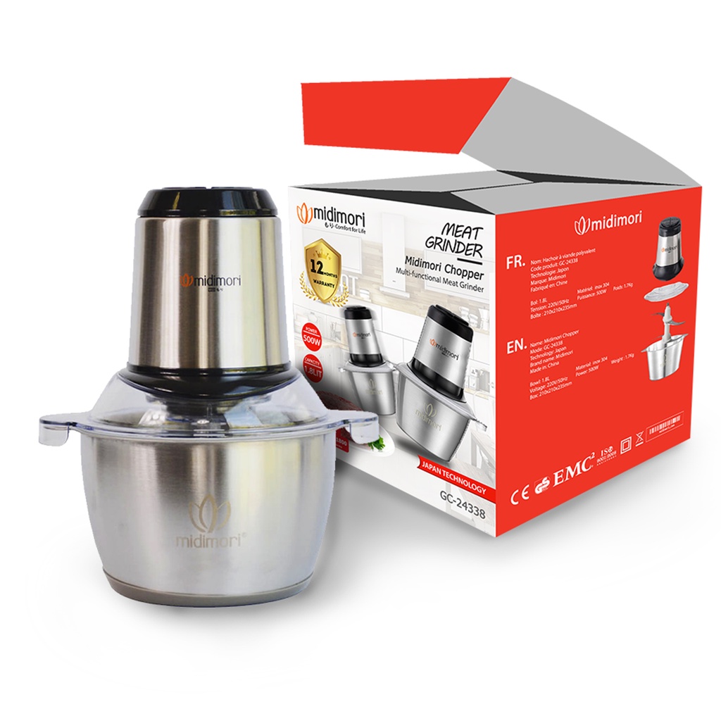 Máy xay thịt đa năng thân inox chopper Midimori GC-24338 (500W)