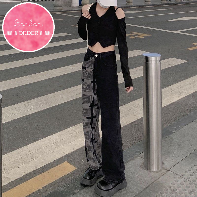 QUẦN ULZZANG ỐNG RỘNG PHỐI HÌNH -