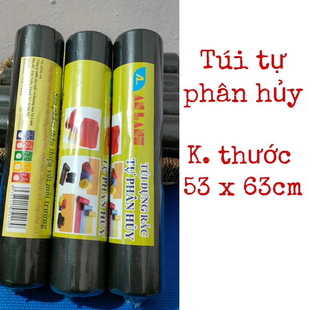 Túi đựng rác đen sinh học tự phân hủy hàng Việt Nam size 53x63cm cuộn 25 túi