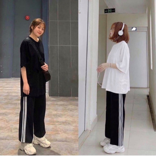 SIÊU HOT Quần thể thao ba sọc rộng dài_ Quần thể thao nữ ống rộng dài.