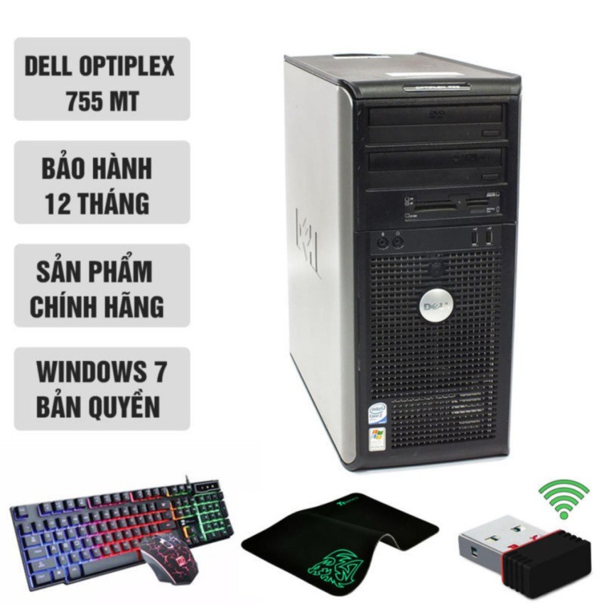 Máy tính văn phòng Dell Optiplex 755 MT (Core 2 Quad Q6600, Ram 8GB, SSD 120GB, HDD 1TB) + Quà Tặng