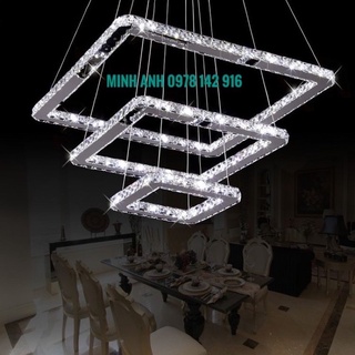 Đèn Thả Pha Lê Hình Vuông Led 3 Chế Độ Màu Trang Trí Phòng Khách Minh Anh