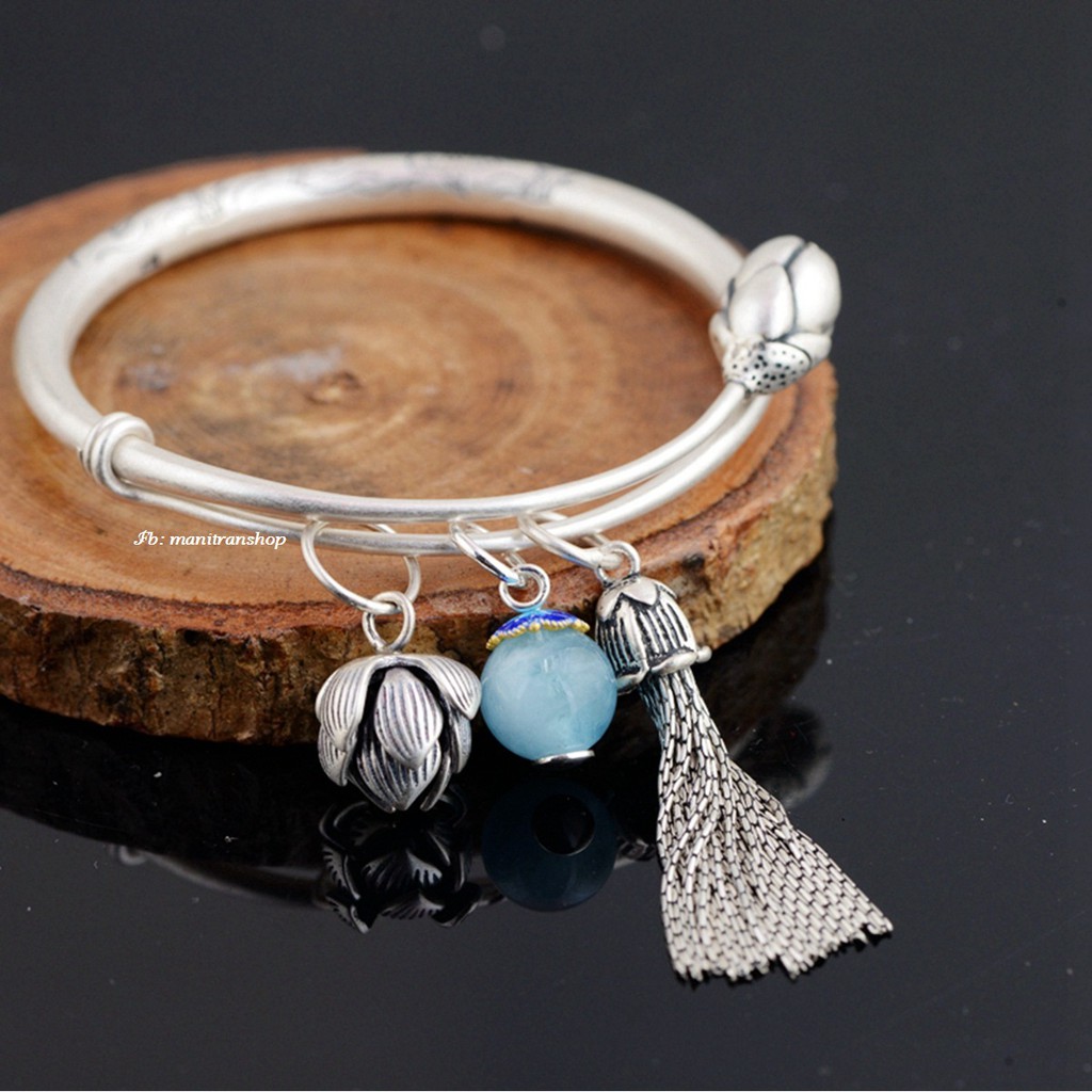 Vòng Tay Hoa Sen Cát Tường Phật Giáo - Hạt Xanh Ngọc VT295