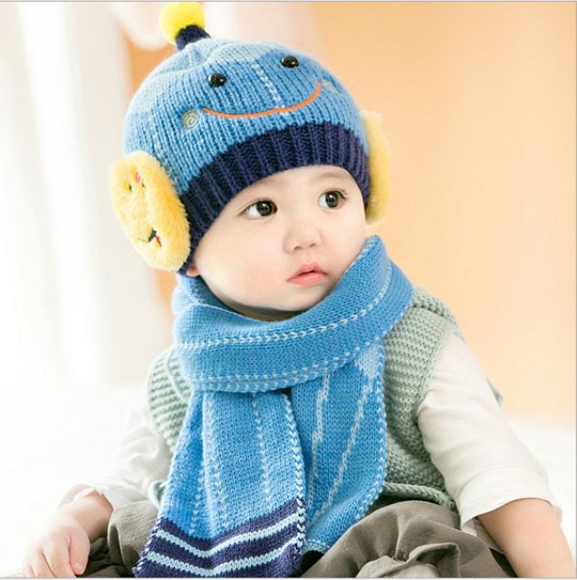 Set mũ và khăn len cho bé, mũ len kèm khăn cho bé trai bé gái từ 0-3 tuổi