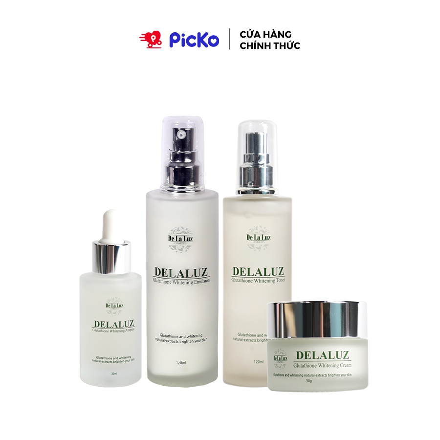 Bộ 4 sản phẩm chăm sóc da cân bằng độ ẩm làm trắng DELALUZ Glutathione Whitening