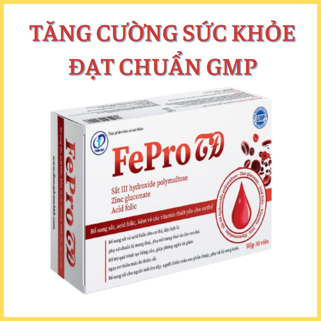 Fepro - Bổ sung sắt, Hỗ trợ quá trình tạo hồng cầu, Giúp phòng ngừa và giảm nguy cơ thiếu máu do thiếu sắt (Hộp 30 viên)