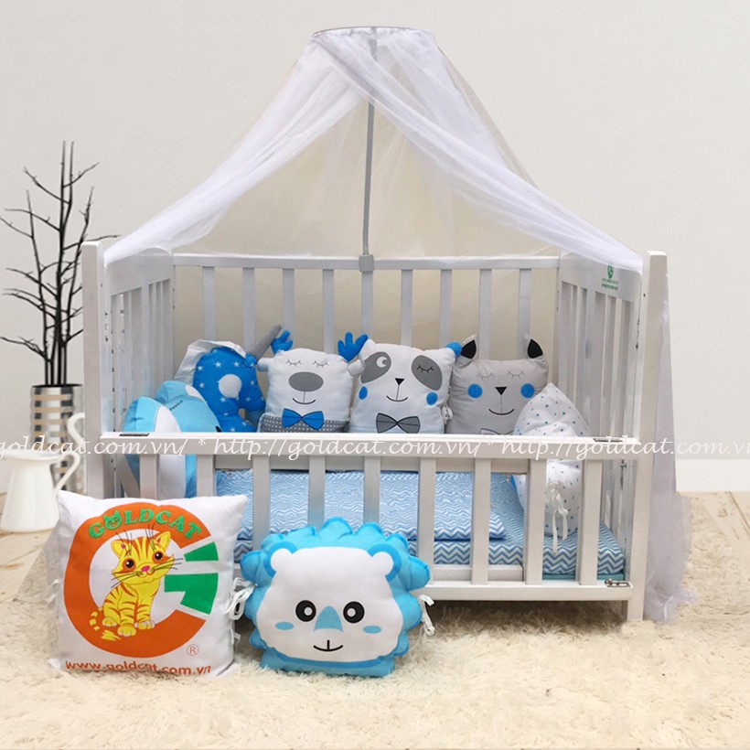 Set 8 Gối Quây Thú Ngộ Nghĩnh Kèm Ga GOLDCAT Chất Vải Mềm Mịn, Lõi Bông Giúp Bé Tránh Va Đập