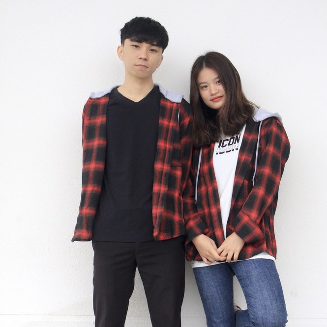 SMN01 Áo Sơ Mi Flannel Ulzzang Phối Mũ Kẻ Caro Unisex Cho Cả Nam Và Nữ Vải Kate
