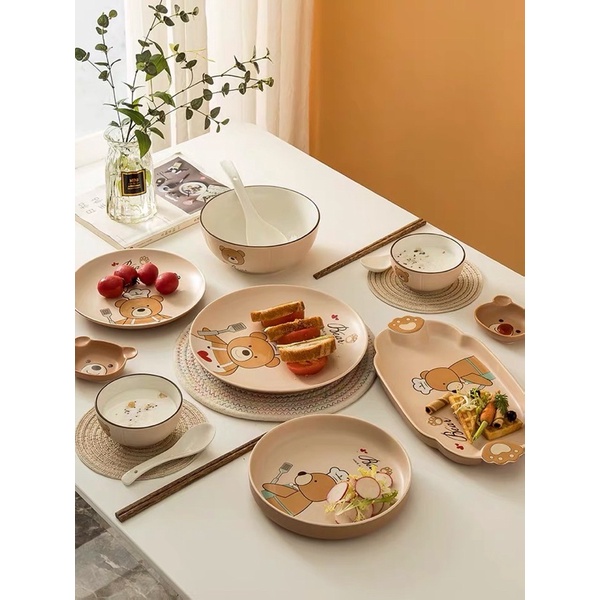 Set bát đĩa gấu nâu Brown Bear cực xinh