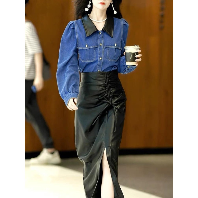 Chân Váy Da Cao Cấp Dáng Ôm Dài Lệch Tà Thời Trang Thu Đông 2022 Cho Nữ