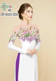 Vải áo dài in hoa viền ngang ngực
