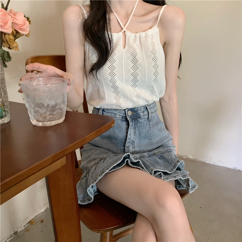 Áo Dệt Kim Không Tay Hở Lưng Thời Trang Mùa Hè Dành Cho Nữ