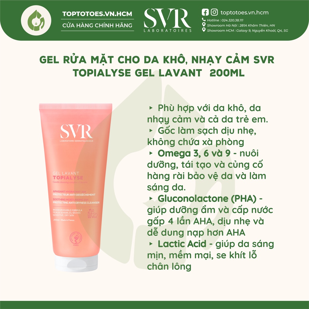 Gel rửa mặt cho da khô nhạy cảm SVR Topialyse Gel Lavant 55ml/ 200ml  [NHẬP KHẨU CHÍNH HÃNG 100%]
