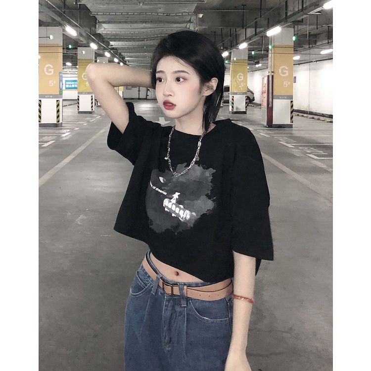 Áo Thun Croptop Tay Ngắn Dáng Rộng In Hình Thời Trang Cổ Điển Dành Cho Bạn Nữ
