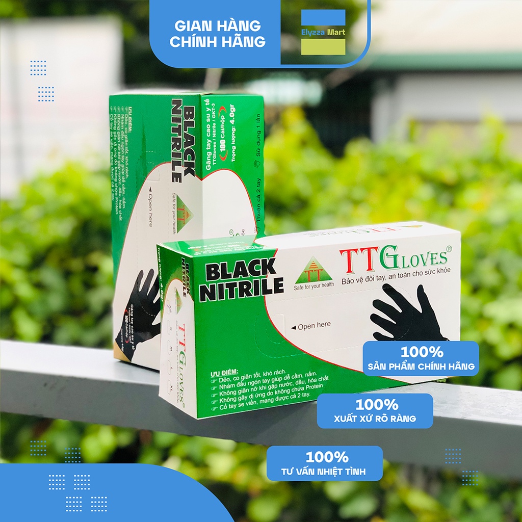 Găng Tay Y Tế Nitrile Không Bột TTGloves Màu Đen 4.0gr