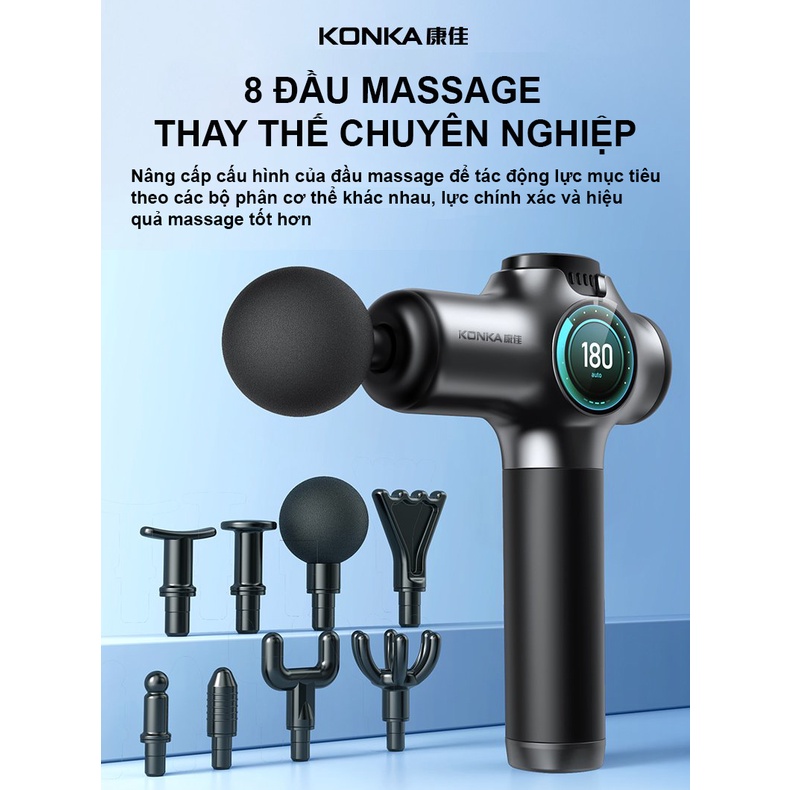 Máy massage cầm tay booster KONKA F3 sự dụng 8 đầu 99 cấp độ rung giúp bạn mát xa giảm đau, thư giãn toàn thân