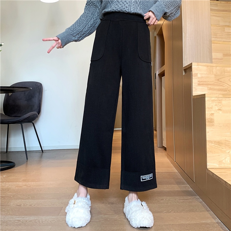 SUXI Quần dài ống rộng lưng cao phong cách hàn quốc