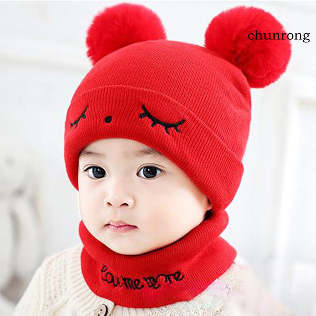 1 Set Mũ beanie + Khăn Choàng Cổ + Bóng Lông Màu Trơn Chống Gió Cho Bé