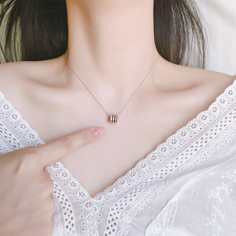 Vòng Cổ Thắt Eo Nhỏ Màu Vàng Hồng / Bạc | Mặt Dây Chuyền Kim Cương Sang Trọng Toàn Diện Cổ Ngắn Nửa Cổ Chống Dị Ứng Chống Thấm Nước