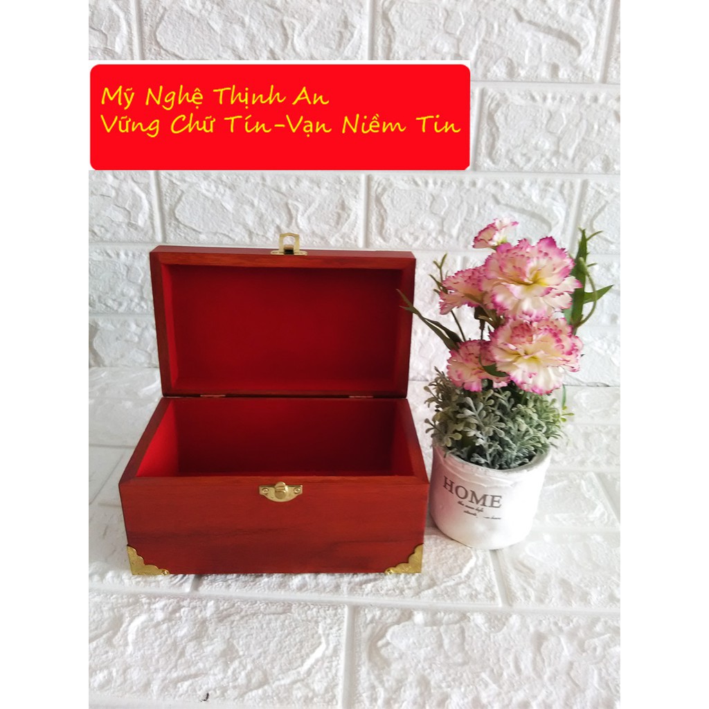 Hộp đựng trang sức,con dấu gỗ hương quý hiếm bọc đồng nắp vòm HBD02