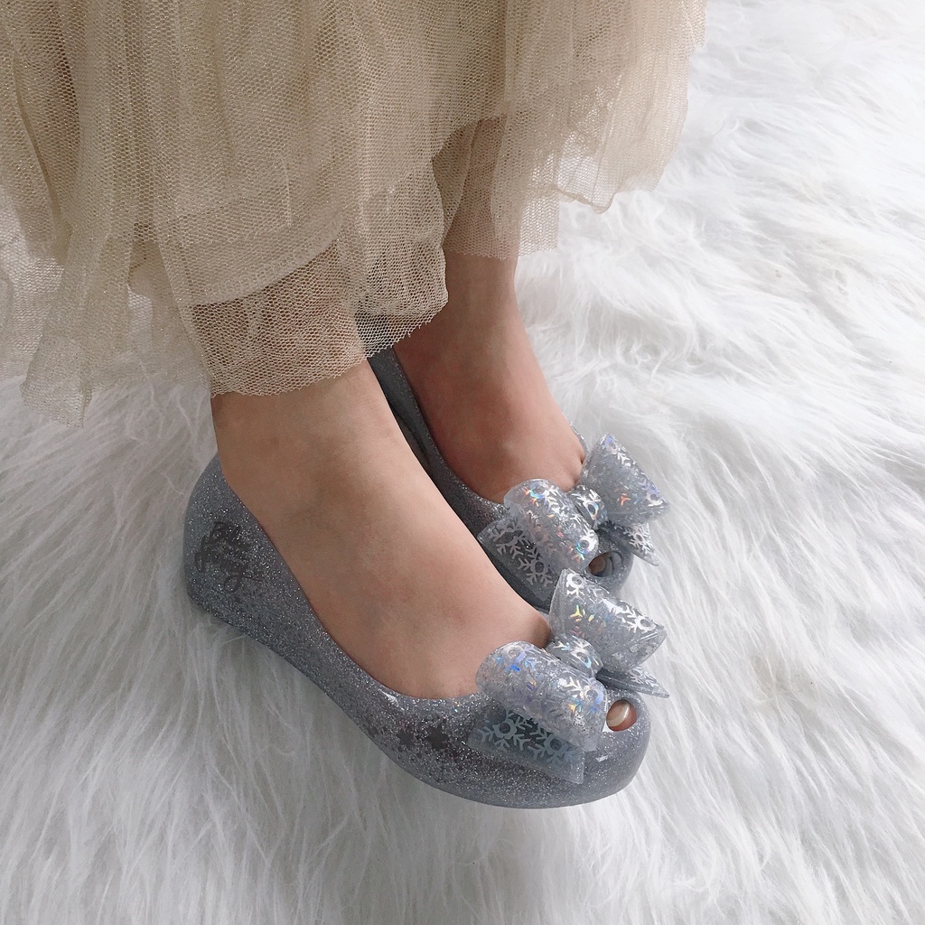 Giày Sandal Nhựa Dẻo Đính Nơ Hình Công Chúa Elsa Cho Bé Gái 7V