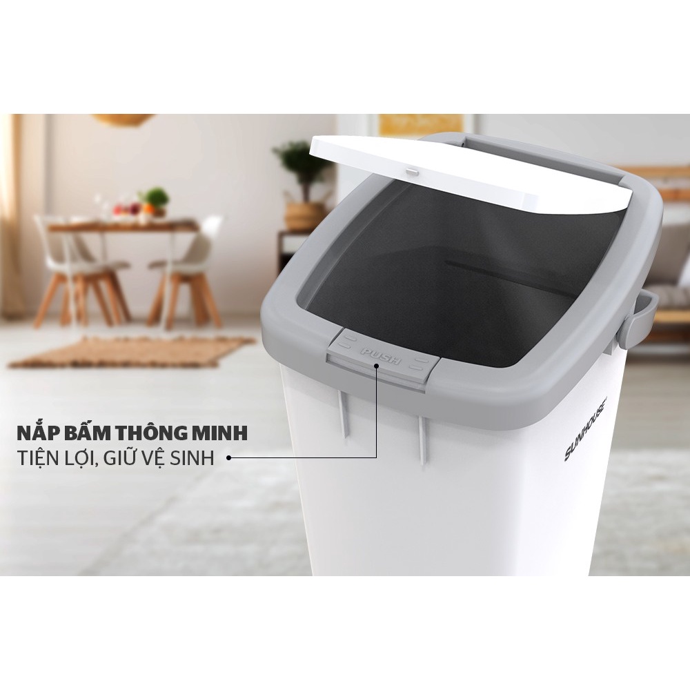 Thùng rác chữ nhật nắp bấm SUNHOUSE KS-TR12LP - Bảo hành chính hãng 6 tháng