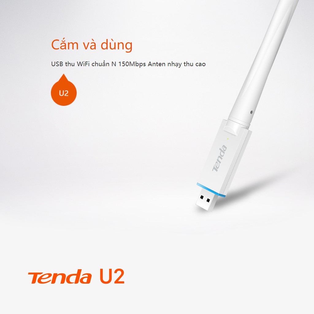 USB WIFI TENDA U2 Thiết bị thu sóng Wifi chuẩn N 150MBPS không dây nano - Hàng chính hãng