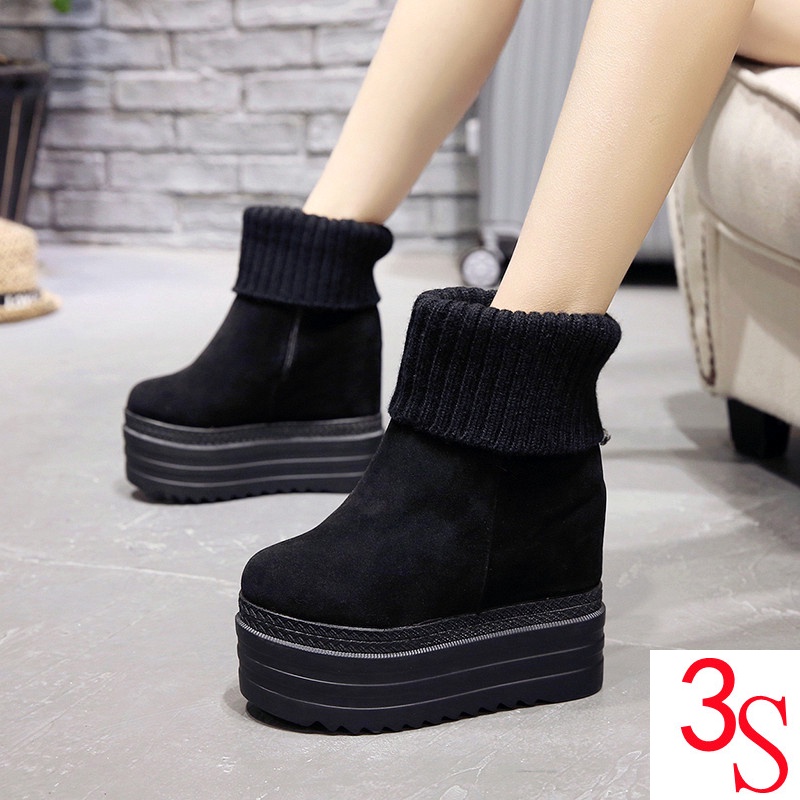 Giày Bốt Martin Đế Xuồng Cao 14CM Kiểu Hàn Quốc Thời Trang Thu Đông 2021