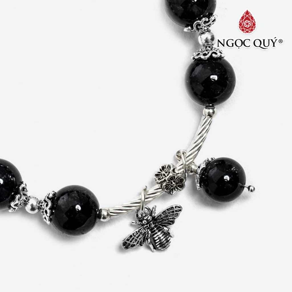 Vòng tay TA tóc đen charm bạc hạt 10mm - Ngọc Quý