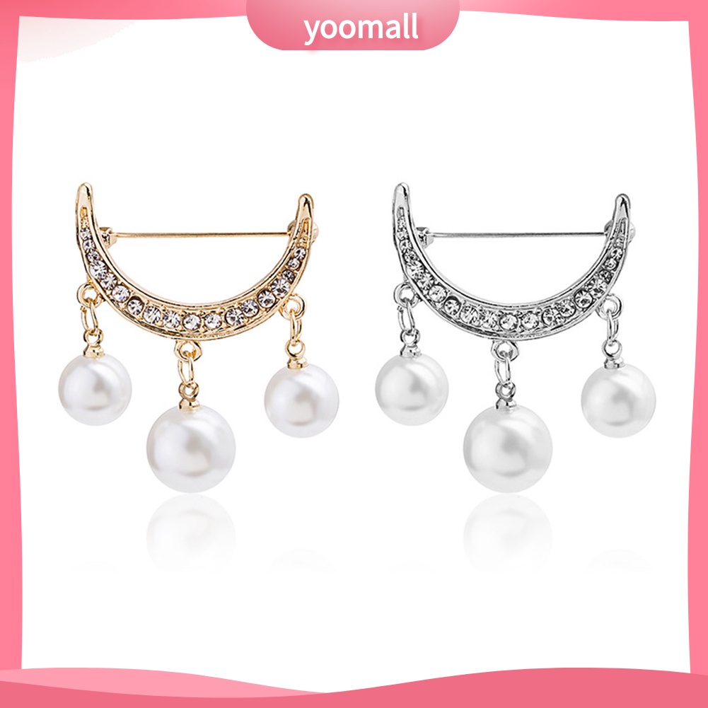 Bộ 2 Ghim Cài Áo Đính Ngọc Trai Giả Hình Bán Nguyệt Xinh Xắn