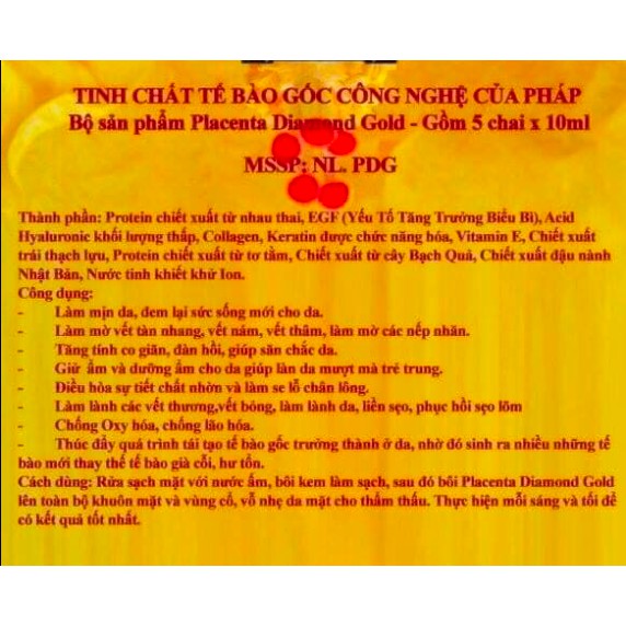 Tế bào Gốc PDG Placenta Diamond Gold 3ml Phục Hồi Da Khi Đã Lăn Kim Săn Chắc Khoẻ Dài Lâu