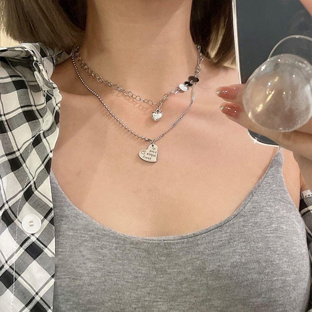 Vòng Cổ Choker Hai Lớp Hình Trái Tim Đơn Giản Sang Trọng Dành Cho Nữ