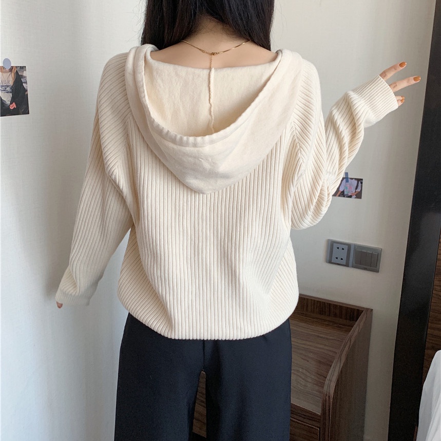 SUXI Áo Sweater Dệt Kim Có Mũ Trùm Tay Dài Dáng Rộng Vải Mềm Màu Trơn Kiểu Hàn Quốc Dễ Thương Cho Bạn Gái