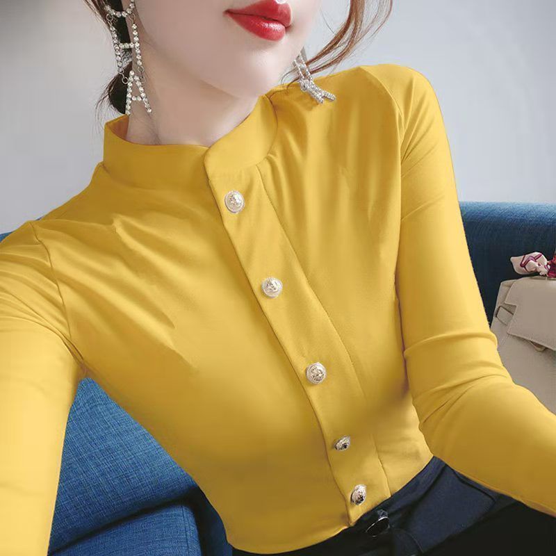 Áo Thun Nữ Dài Tay Cổ Cao Màu Trơn Thời Trang Mùa Thu