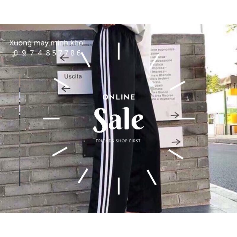 Quần thể thao nam nữ 3 sọc unisex dáng xuông chất Umi không bóng