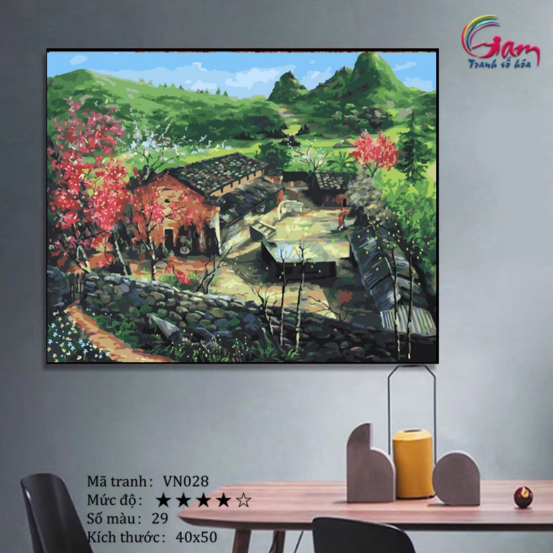 Tranh sơn dầu số hoá tự tô màu phong cảnh Tây Bắc Việt Nam VN028 40x50cm căng khung