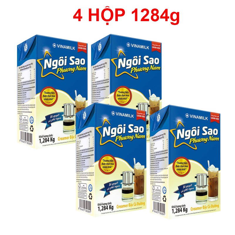 Combo 4 hộp Sữa đặc Ngôi Sao Phương Nam xanh biển - Hộp 1284g