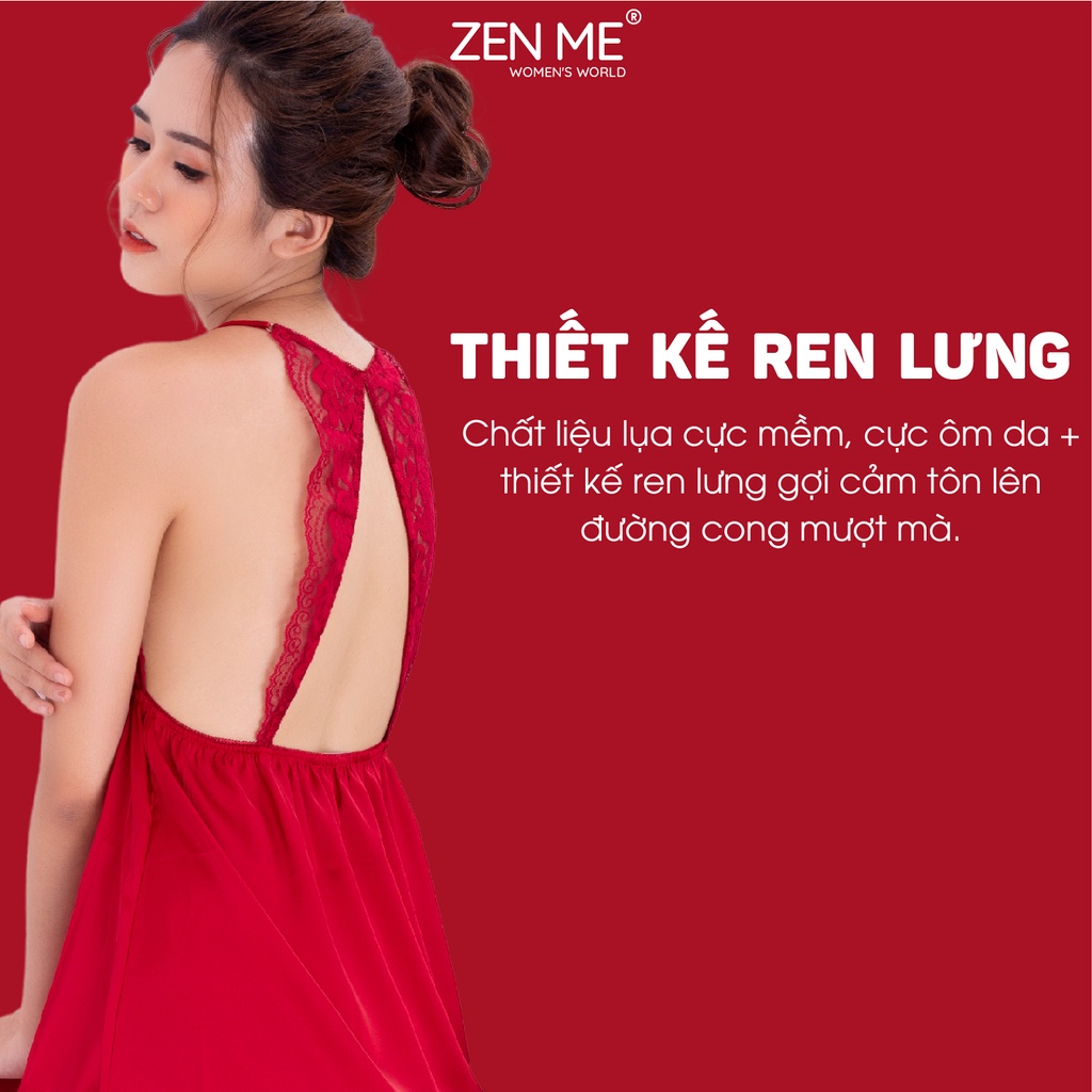 Váy ngủ nữ Zen Me chất liệu lụa cao cấp thiết kế ren lưng khoe lưng trần gợi cảm