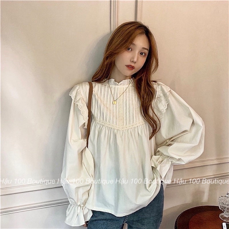 Áobabydoll cổ bèo cánh tiên phối ren ly vintage by [HẬU SMILE]
