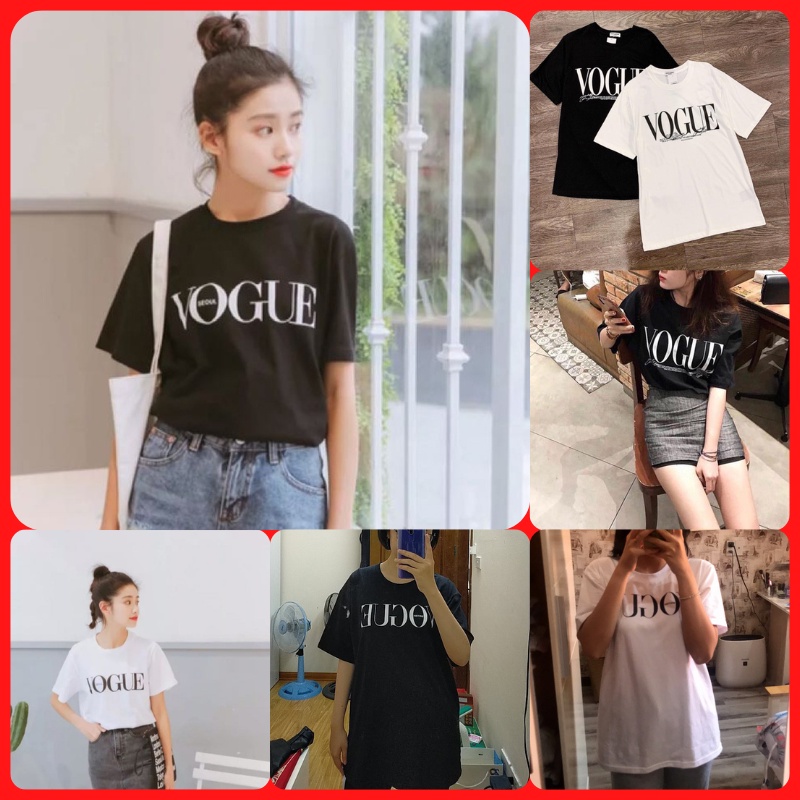 Áo Thun Nữ Màu Đen Trắng In Chữ VOGUE Chữ Ký VOGUE SEOUL Local Brand DLX Áo Phông Nữ Đẹp