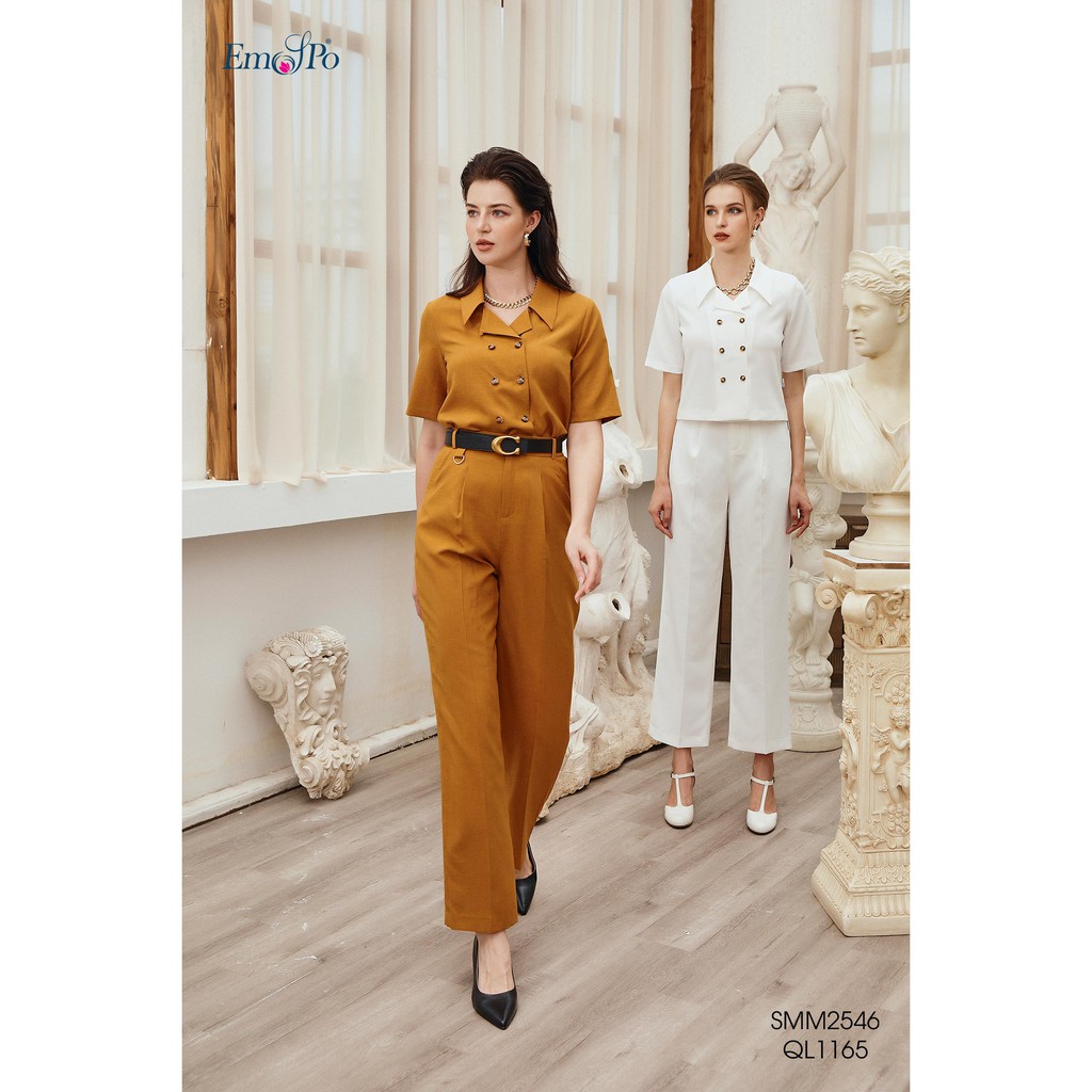 Quần suông, phối cạp chun hai bên hông, phối mặt kim loại Emspo QL1165 (Trắng, Vàng)