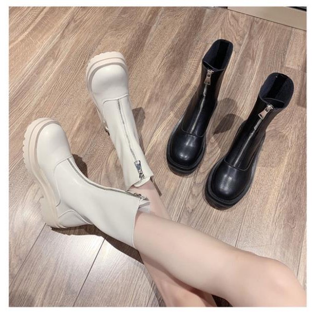 [Sẵn] Giày Boots nữ cổ ngắn ulzzang khoá trước da mềm đế cao 5cm -b11