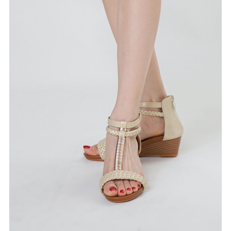Giày sandal cổ cao, quai thắt kiểu bện thừng đế xuồng 4.5cm