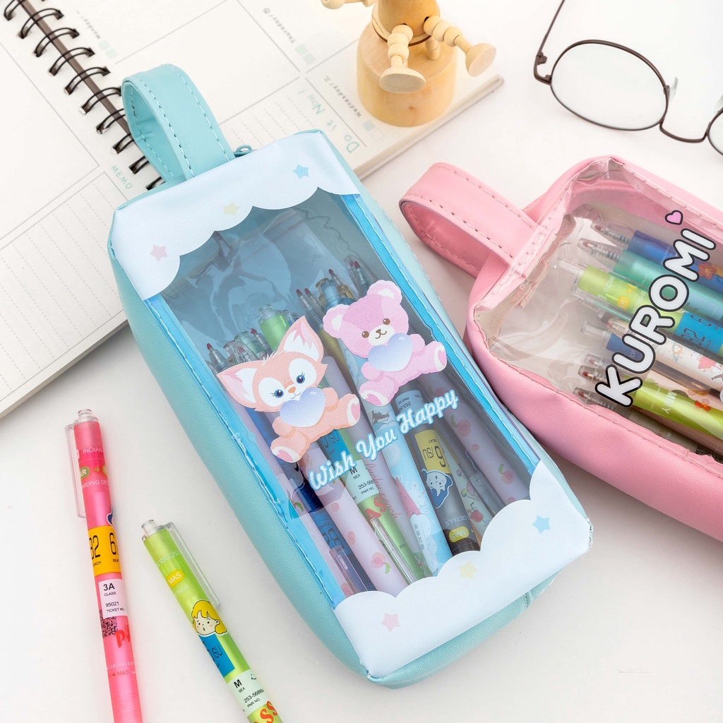 Túi Đựng Bút Bằng PVC Trong Suốt Họa Tiết Hoạt Hình Dễ Thương