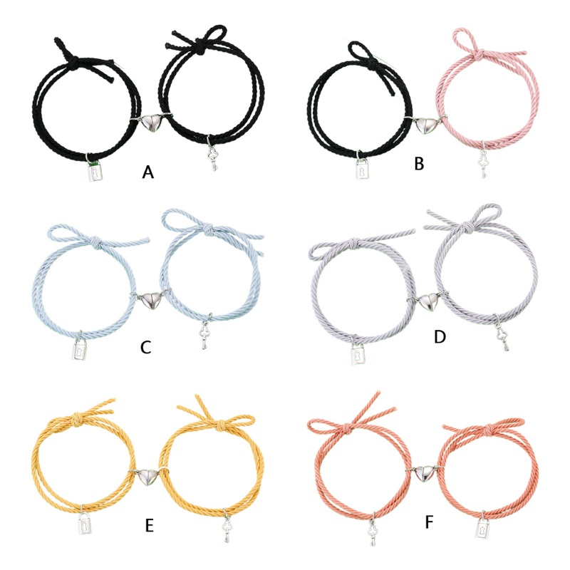 Set 2 Vòng Tay Bện Dây Đính Mặt Trái Tim Hít Nam Châm Thời Trang Cho Cặp Đôi