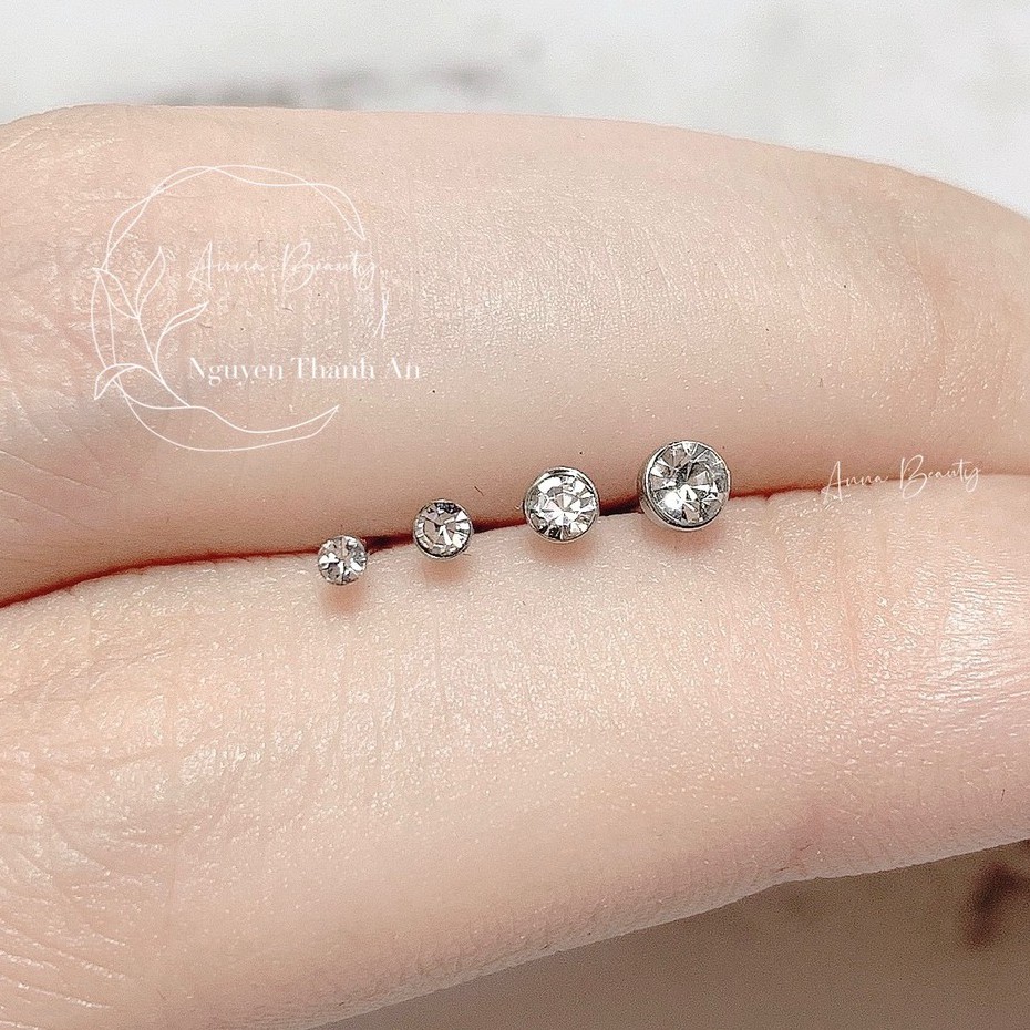 Khuyên mũi đính đá L bằng thép y tế xỏ khuyên piercing #12413734529